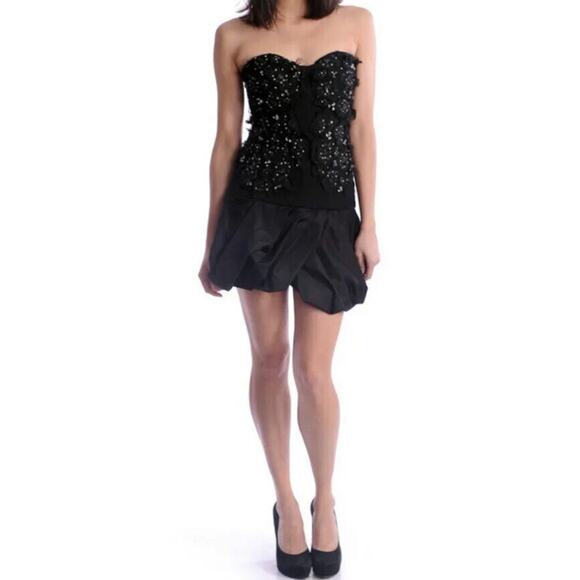 Camilla and Marc Olive Size 4 Runway Frock Lace Applique Bustier Black Dress New - Picture 1 of 11